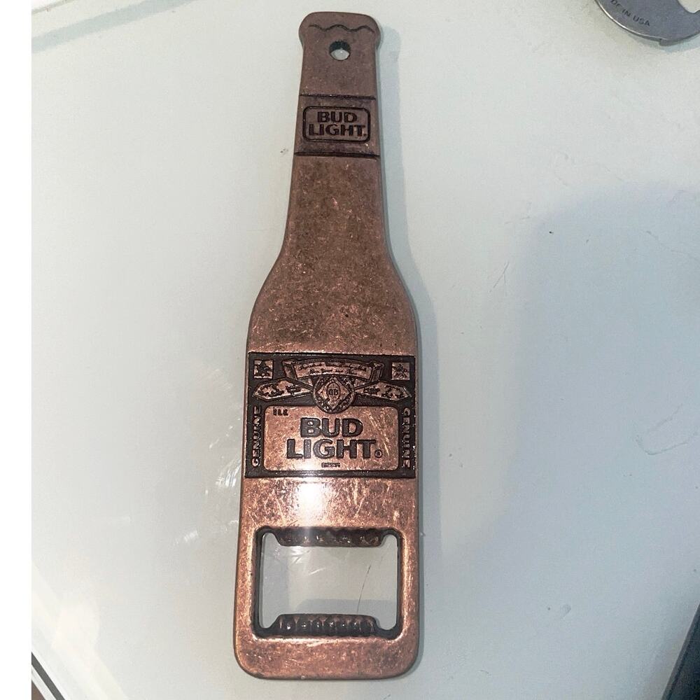 Bud Light Beer Bottle Opener Copper Toned Collectible